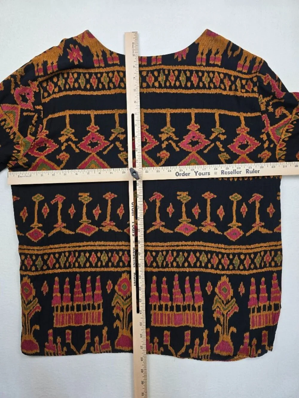 Rabbit Designs Womens 3/4 Sleeve Blouse Size L XL Black Geometric Pattern Cotton - Picture 3 of 3